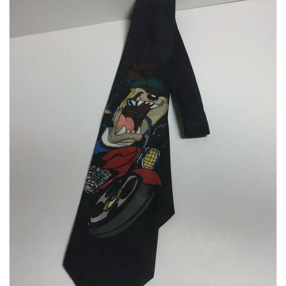 Warner Bros. Looney Tunes‎ tazmanian devil motorcycle Print neck tie blue